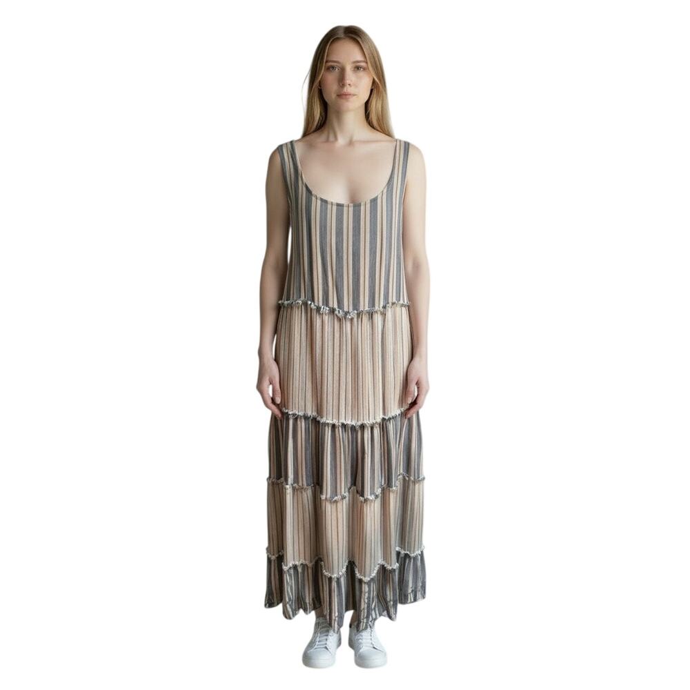 New Directions Blue White Layered Beach Maxi Dress Size Medium